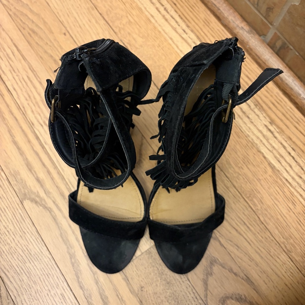 Fringed Suede Block Heels - Picture 6 of 8